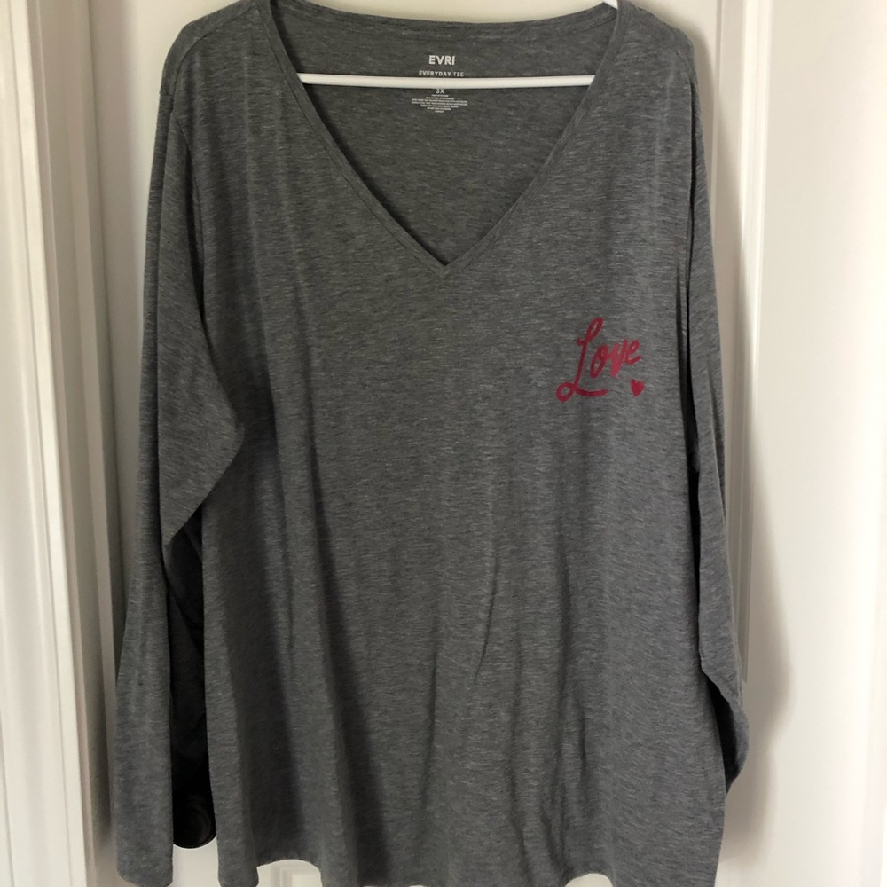 Evri 3X Gray Long Sleeve V-Neck Top